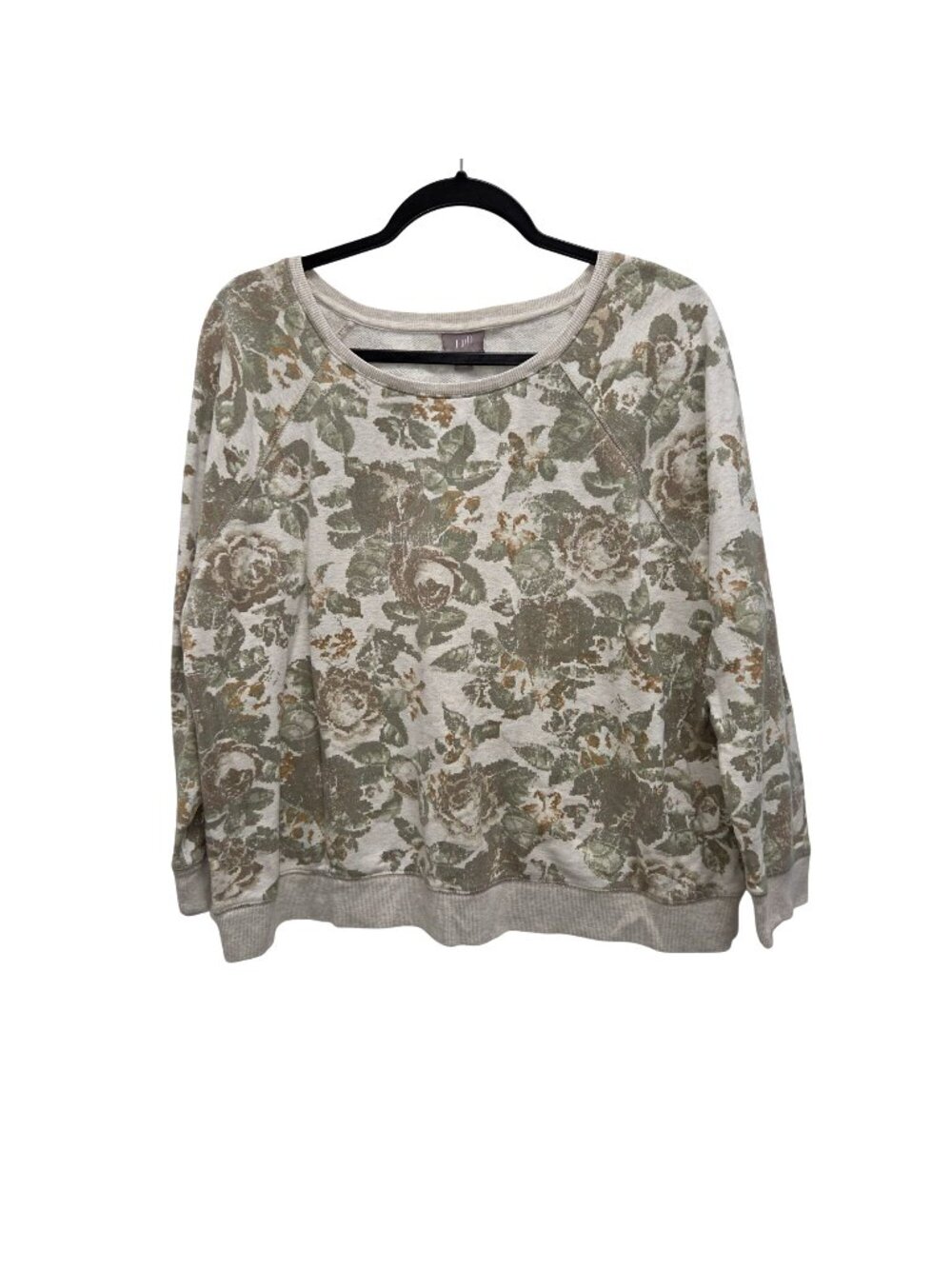 J. Jill  Womens L Green Floral Sweatshirt Long-sleeved, Crewneck Sweatshirt 4262